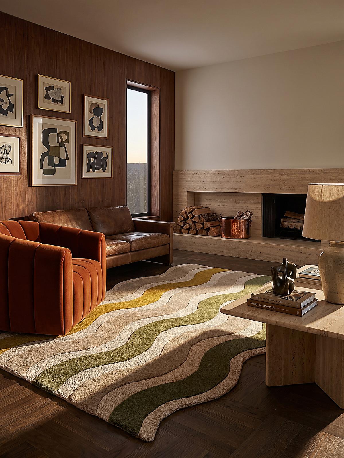 WOLLTEPPICH handgetuftet MONNOW, Wellenstreifen, Erdtöne-Grün, 140 x 200 cm - Grün, Textil (140/200cm) - KADIMA DESIGN