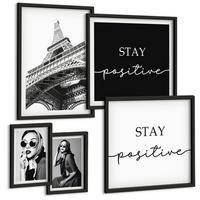 BILDER SET 5er Set - 50x50 cm & 20x30 cm & 40x60 cm Schwarzer Rahmen - Pastellrosa Flamingos - Schwarz, Kunststoff (40/60cm) - TULUP