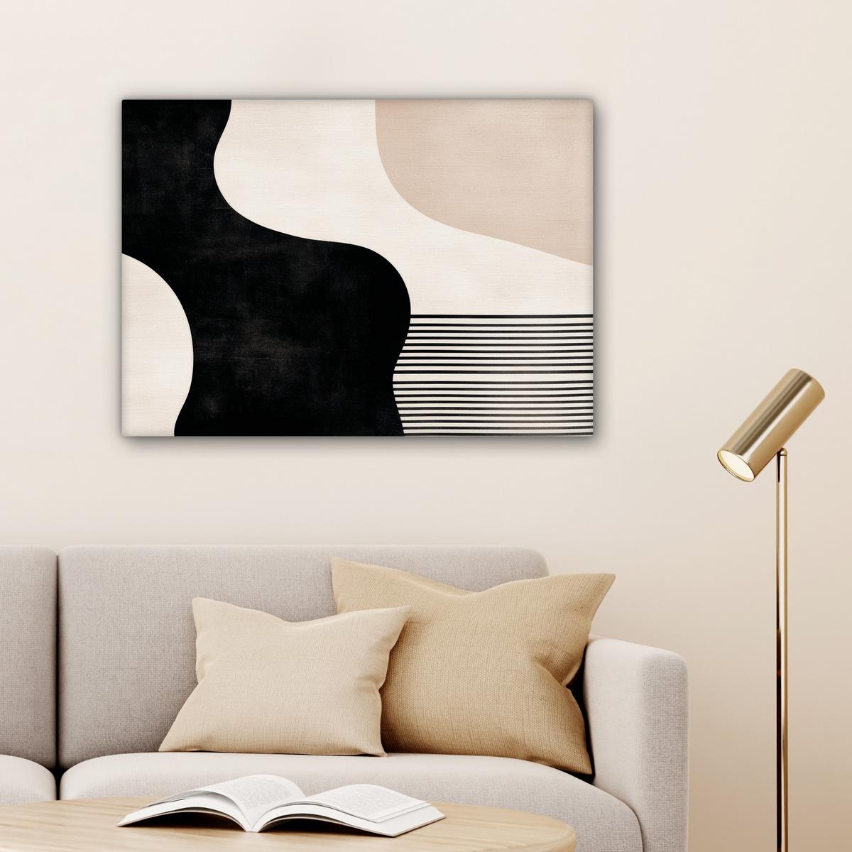 LEINWANDBILD Abstrakt - Japandi - Beige - Modern Wandbilder 80x60 cm - Schwarz, Textil (80/60cm) - MuchoWow