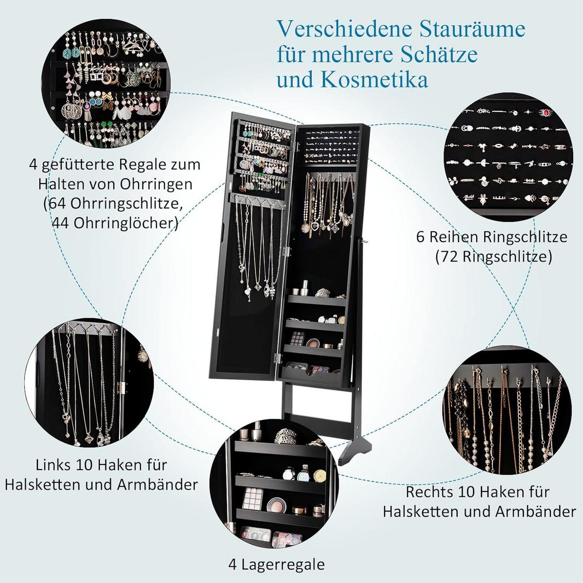 SCHMUCKSCHRANK neigungsverstellbar Schwarz - Schwarz, Holz (35/144/30cm) - COSTWAY
