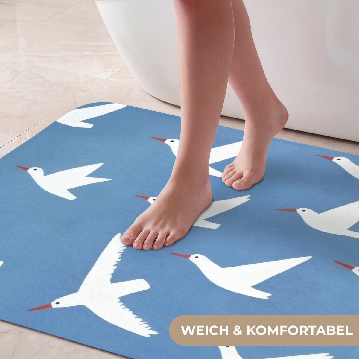 BADEMATTE Vögel - Weiß - Muster 90x60 cm - Blau, Textil (90/60cm) - OnlyWow