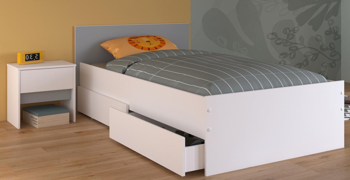 KINDERZIMMER weiß, grau oder rosa, Komplett-Set 4-teilig mit Stauraumbett 90x200 cm - Weiß, Holzwerkstoff (100/80/203cm) - Parisot Meuble