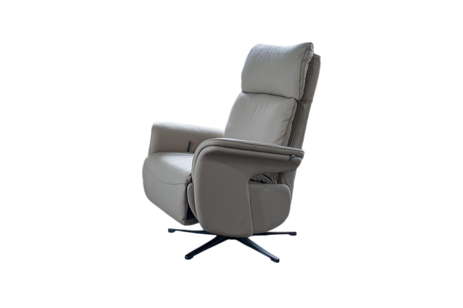 RELAXSESSEL NAMA Grau Leder Relaxfunktion - Schwarz/Grau, Leder/Metall (78/111/86cm) - KAWOLA