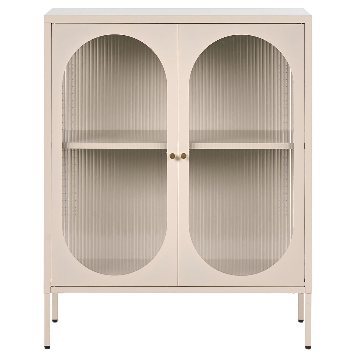 SIDEBOARD mit Glastüren Metall 90 cm Beige Sarre - Beige, Metall (90/111/35cm) - Beliani