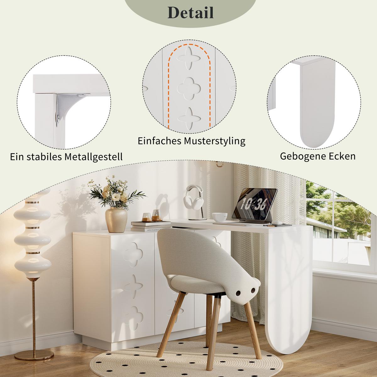 COMPUTERTISCH Eckschreibtisch Drehbar Weiß L-Form mit Schrank 110cm - Weiß, Holzwerkstoff (40/110/75cm) - Urban Meuble