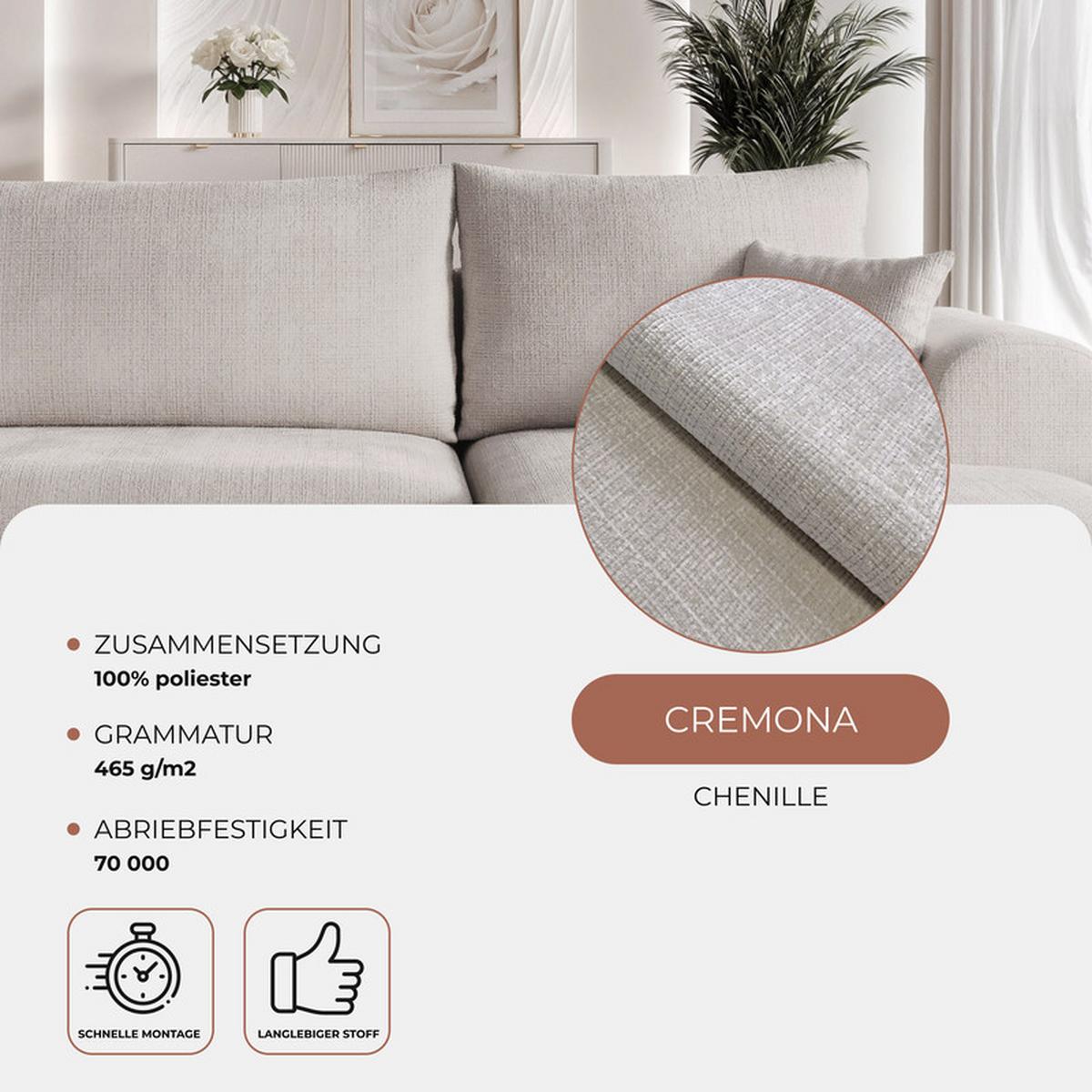 ECKSOFA BLOOM Links mit Schlaffunktion und Bettkasten Hellgrau - Hellgrau, Kunststoff/Textil (263/150cm) - Idohome