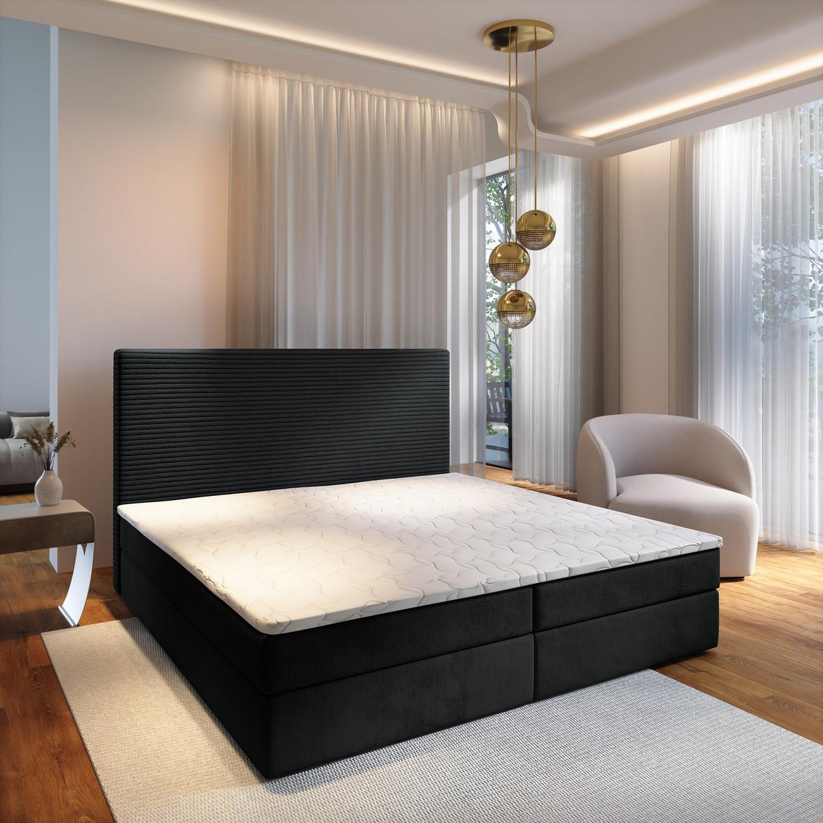 BOXBETT GIARRO 180x200 cm mit Matratze und Topper - Schwarz - Schwarz, Holz (180/200cm) - MASSENO
