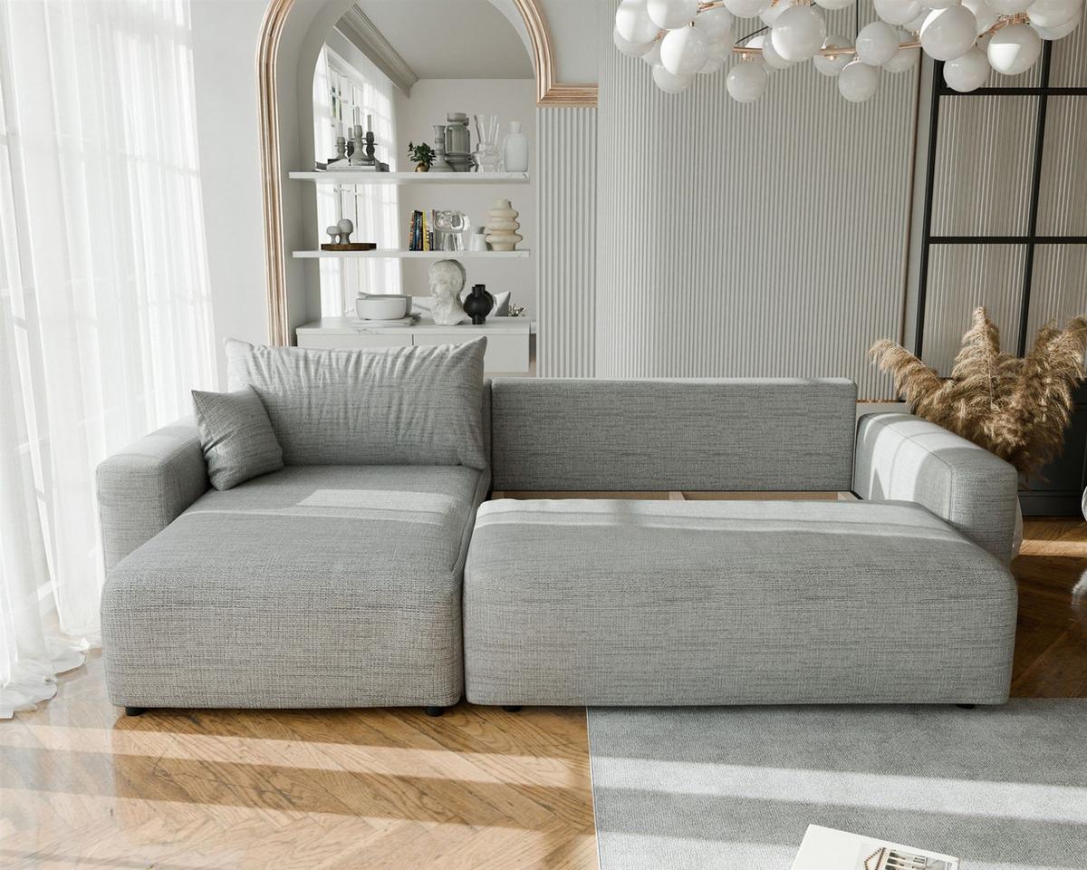 ECKSOFA Luna Max Mit Schlaffunktion - Grau, Holzwerkstoff/Textil (278/145cm) - Fun Möbel