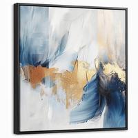LEINWAND Bilder mit Rahmen - Gold - Blau - Aquarell - Kunst - Modern - 50x50 - Hellblau, Textil (50/50cm) - MuchoWow