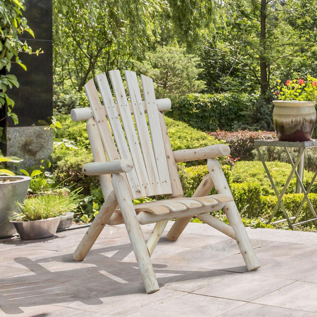 ADIRONDACK Gartenstuhl, Holzstuhl, Hochlehner, mit Armlehne, Tannenholz, Natur - Fichtefarben, Holz (68/101/83cm) - Outsunny