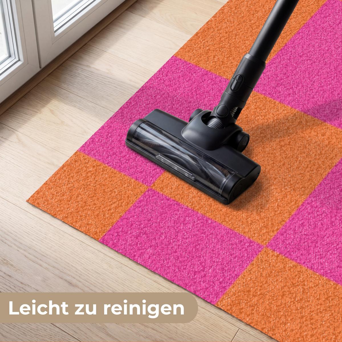 FUSSMATTE Schachbrettmuster - Orange - Rosa - Blöcke Schmutzfangmatte 180x120 cm - Pink, Kunststoff (180/0.4cm) - MuchoWow