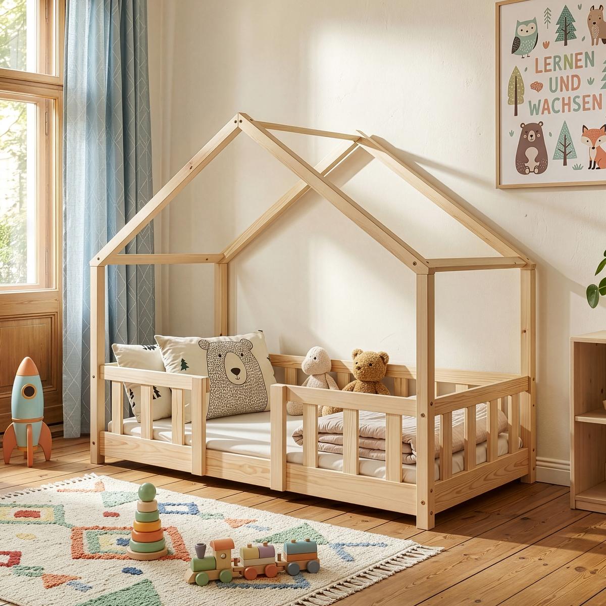 HAUSBETT Treviolo - Naturfarben, Holz (70/140cm) - [en.casa]
