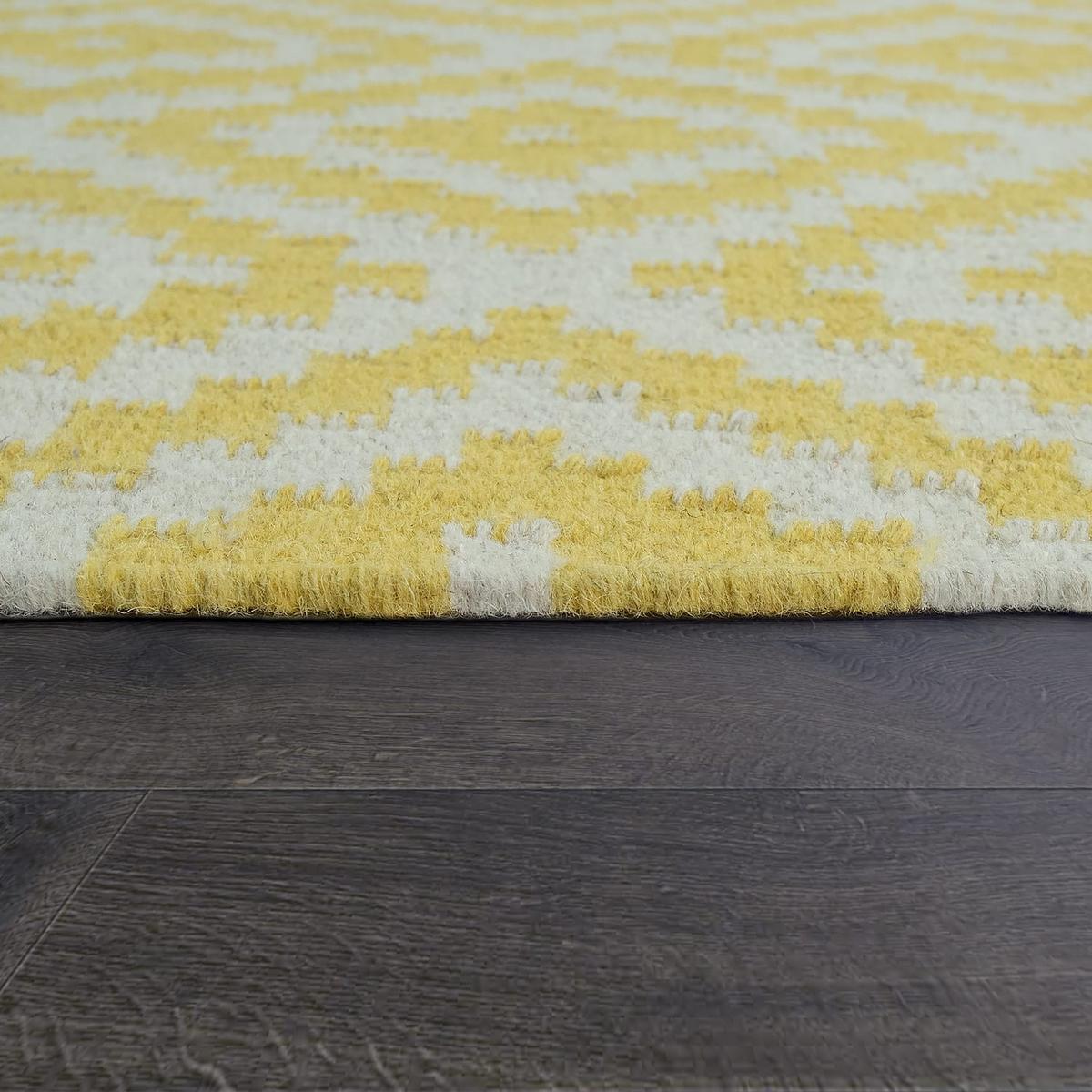 WOLLTEPPICH handgewebt, mit Rautenmuster, Gelb, 120 x 170 cm - Gelb, Textil (170/120cm) - KADIMA DESIGN