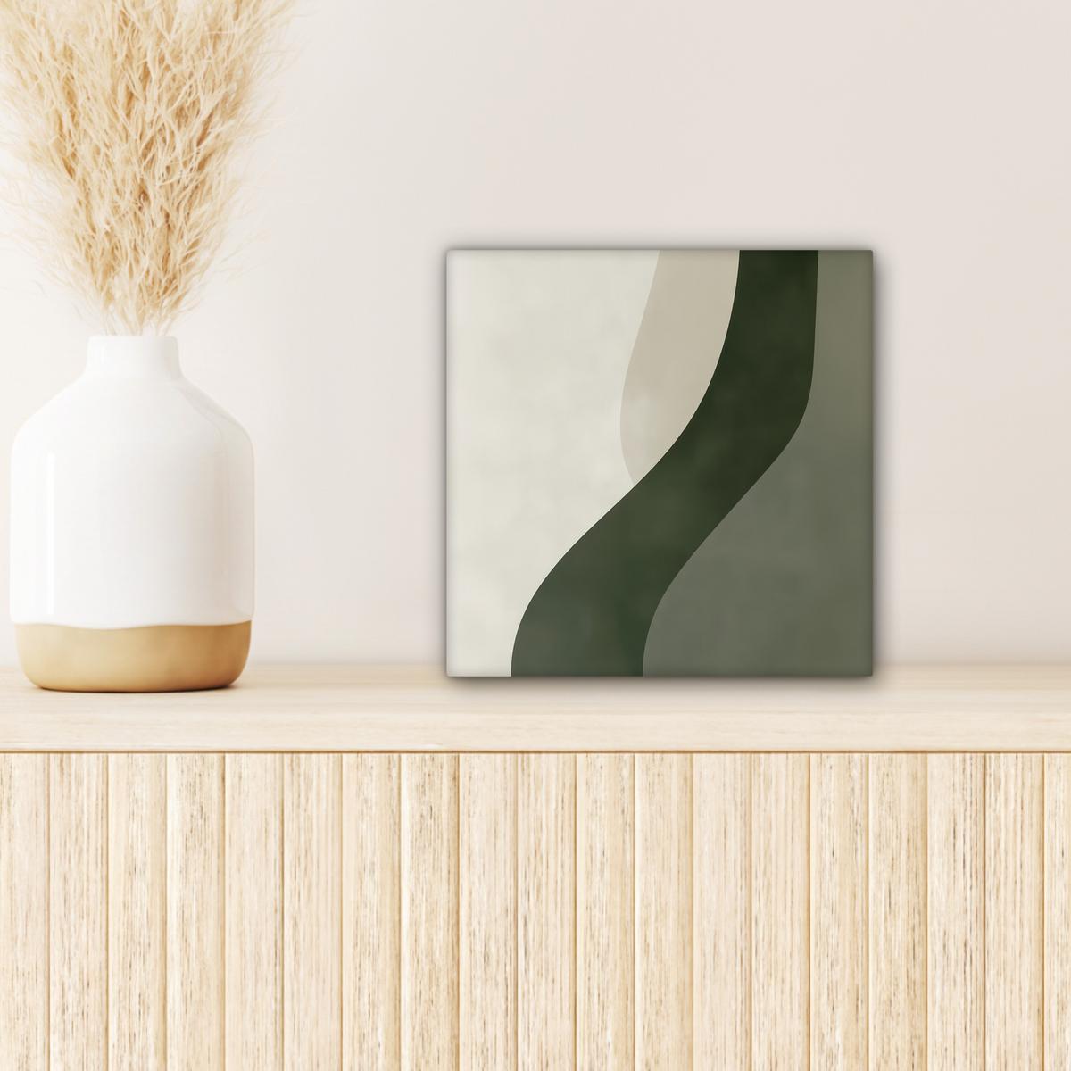 LEINWANDBILD Japandi - Grün - Abstrakt - Modern Deko Wohnzimmer 20x20 cm - Salbeigrün, Textil (20/20cm) - MuchoWow