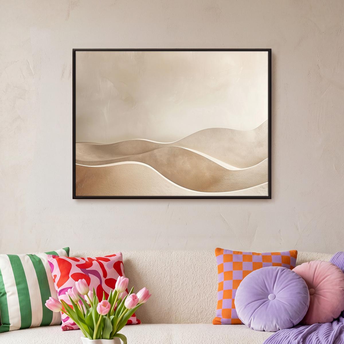 LEINWAND Bilder mit Rahmen - Beige - Natur - Abstrakt - Modern - 70x50 - Beige, Textil (70/50cm) - MuchoWow