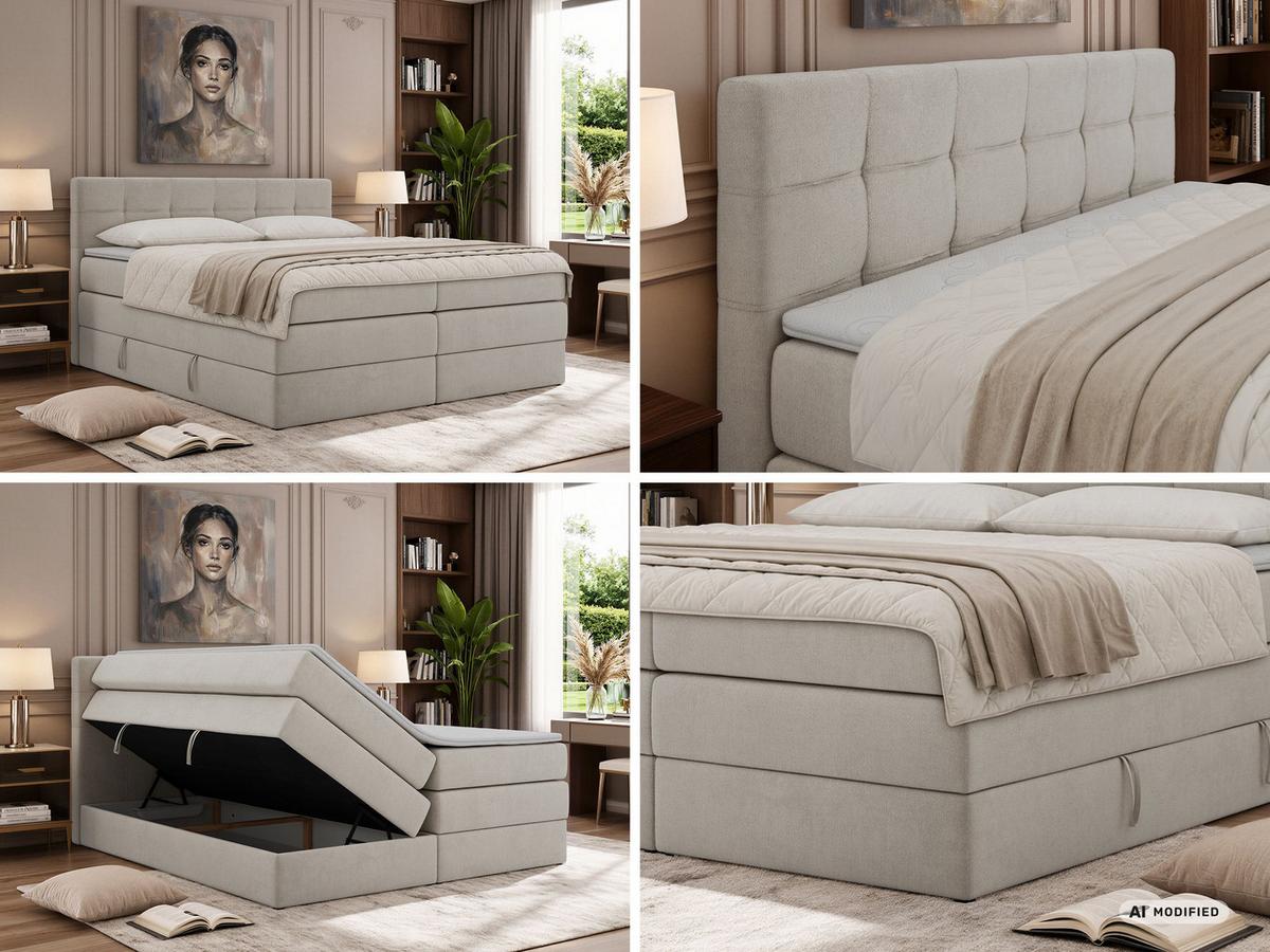 BOXSPRINGBETT SOLVEN KING 140/200 - Hellgrau Jersey - Topper Visco - H4 - Hellgrau/Schwarz, Kunststoff/Textil (140/200cm) - MKS
