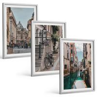 BILDER SET 3er Set - 40x60 cm Silberner Rahmen - Venedigs Wasserstraßen - Silberfarben, Kunststoff (40/60cm) - TULUP