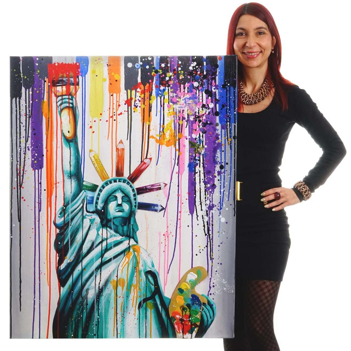 ÖLGEMÄLDE FREIHEITSSTATUE HANDGEMALT Mehrfarbig - Multicolor, Textil (80/100cm) - MCW