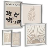 BILDER SET 5er Set - 50x50 cm & 20x30 cm & 40x60 cm Silberner Rahmen - Abstrakte Poster im Boho-Stil in Pastellfarben - Silberfarben, Kunststoff (40/60cm) - TULUP