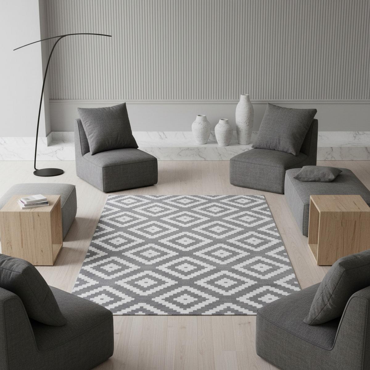 TEPPICH Kurzflor INN in Grau, geometrisch, 120 x 170 cm - Grau, Textil (170/120cm) - KADIMA DESIGN