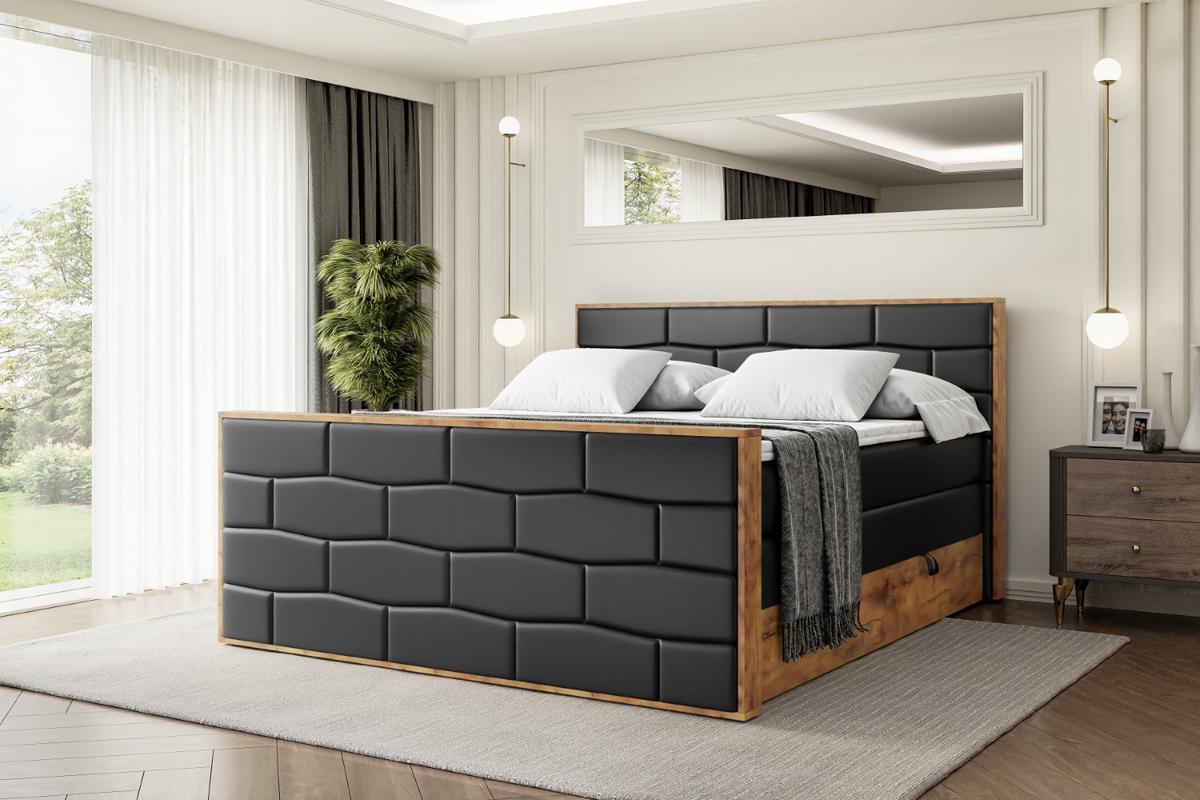 BOXSPRINGBETT mit Matratze H3|H4 und Lattenrost - LOLLI8-Z KING-160x200 - Schwarz Kunstleder - Schwarz, Holzwerkstoff (160/200cm) - ALTDECOR