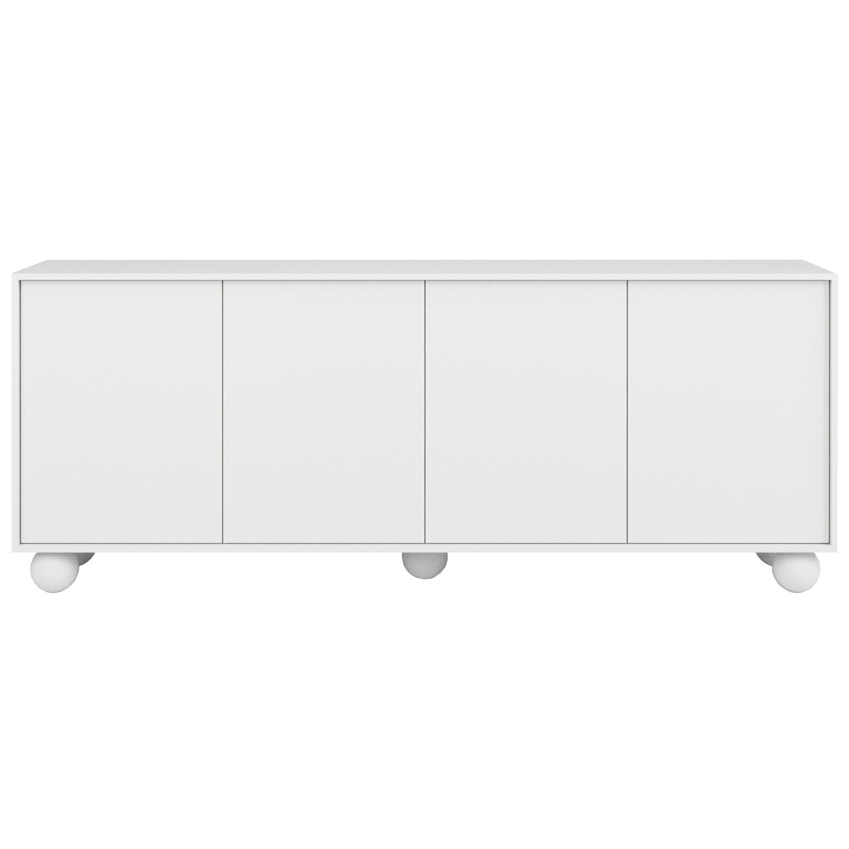 KOMMODE Adel mit 4 Türen und runden Füßen, 204 cm, Griffloss, Weiß - Weiß, Holzwerkstoff (204/81/38cm) - Beautysofa