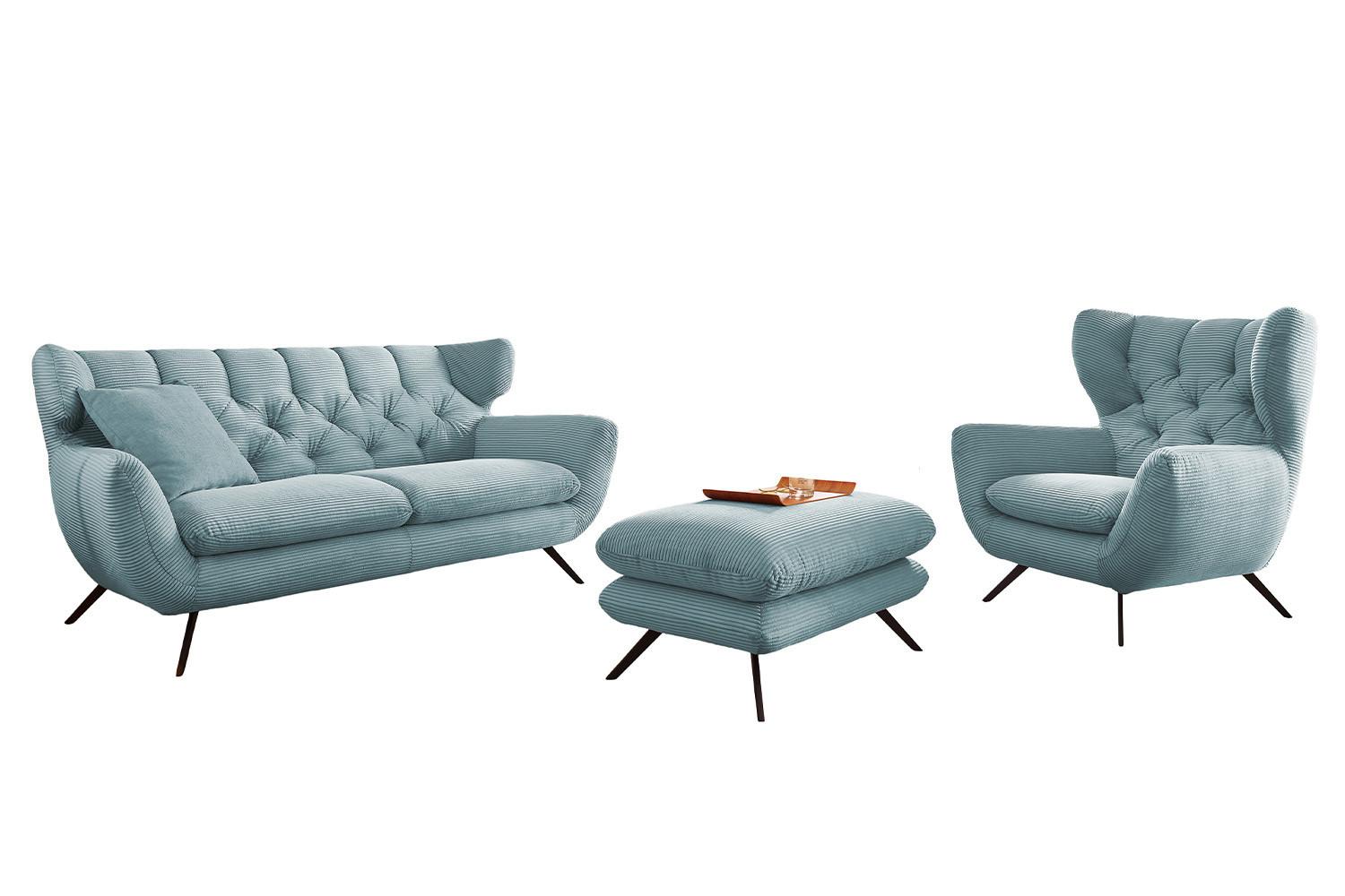 SITZGRUPPE CHARME Hellblau Cord - Hellblau, Textil (200/94/95cm) - KAWOLA