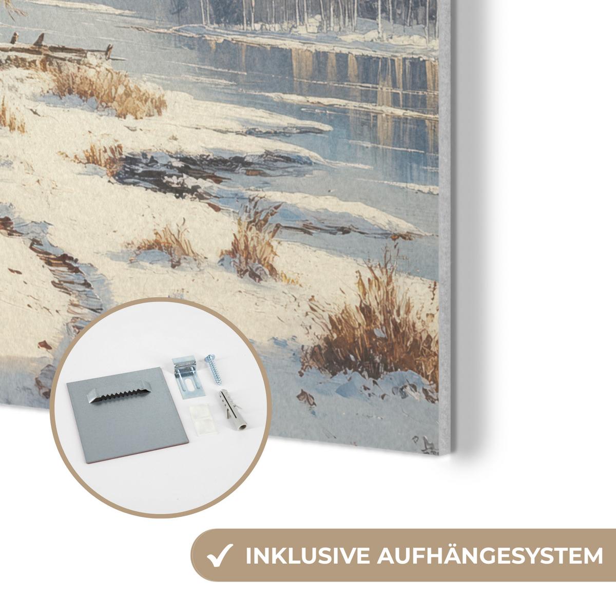 AKUSTIKBILD Winter - Schnee - Zuhause - Natur Kunstdruck Schlafzimmer 50x70 cm - Hellbraun, Kunststoff (50/70/0.9cm) - MuchoWow