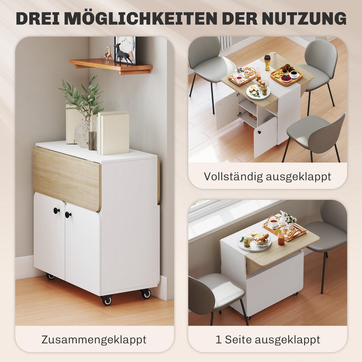 ESSTISCH Klappbarer Mobiler Küchentisch für 2-4 Personen, Klapptisch mit Rolle - Weiß, Holzwerkstoff/Kunststoff (70/83/75cm) - HOMCOM