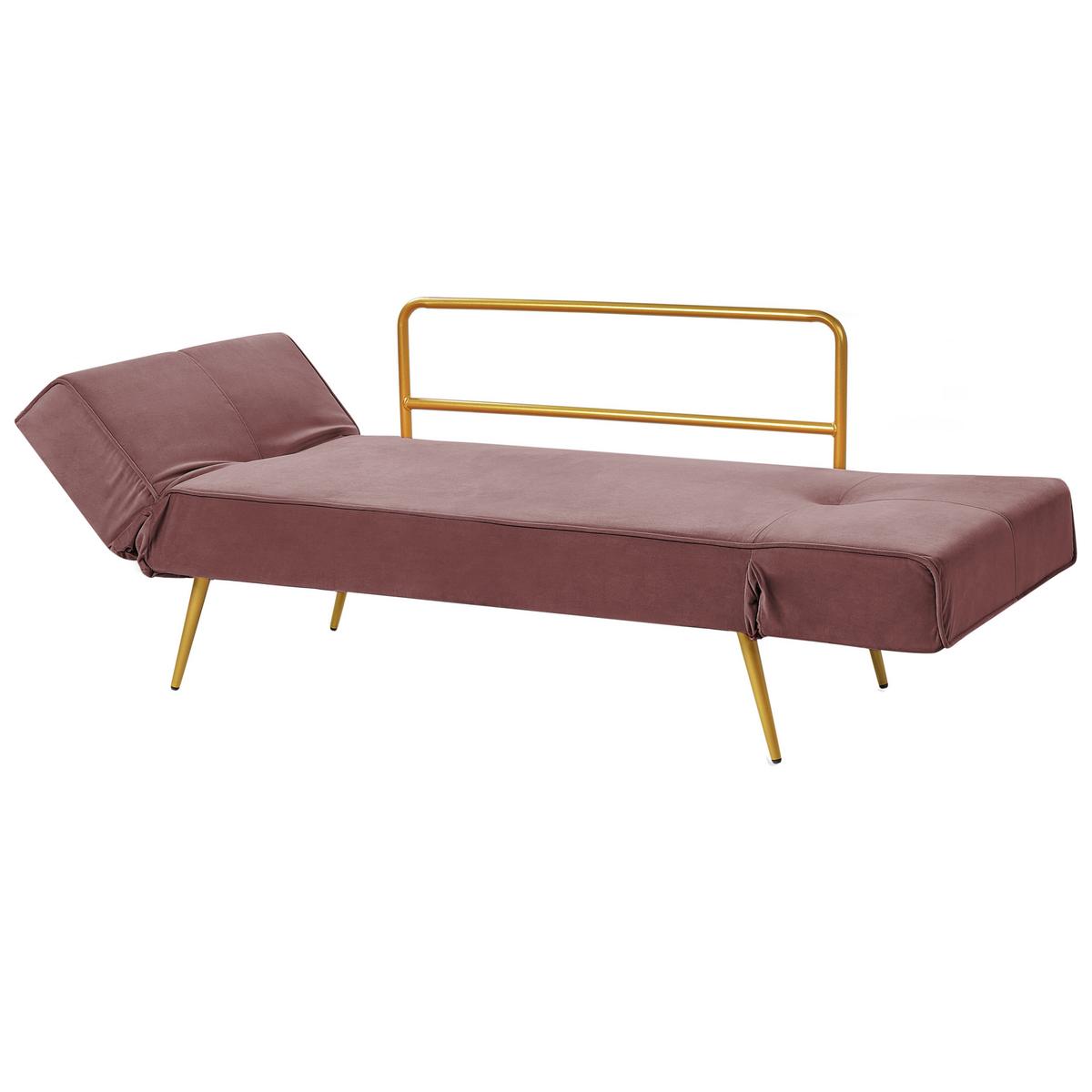 SCHLAFSOFA 2-Sitzer Samtstoff Rosa Saarela - Pink/Goldfarben, Textil (187/82/75cm) - Beliani