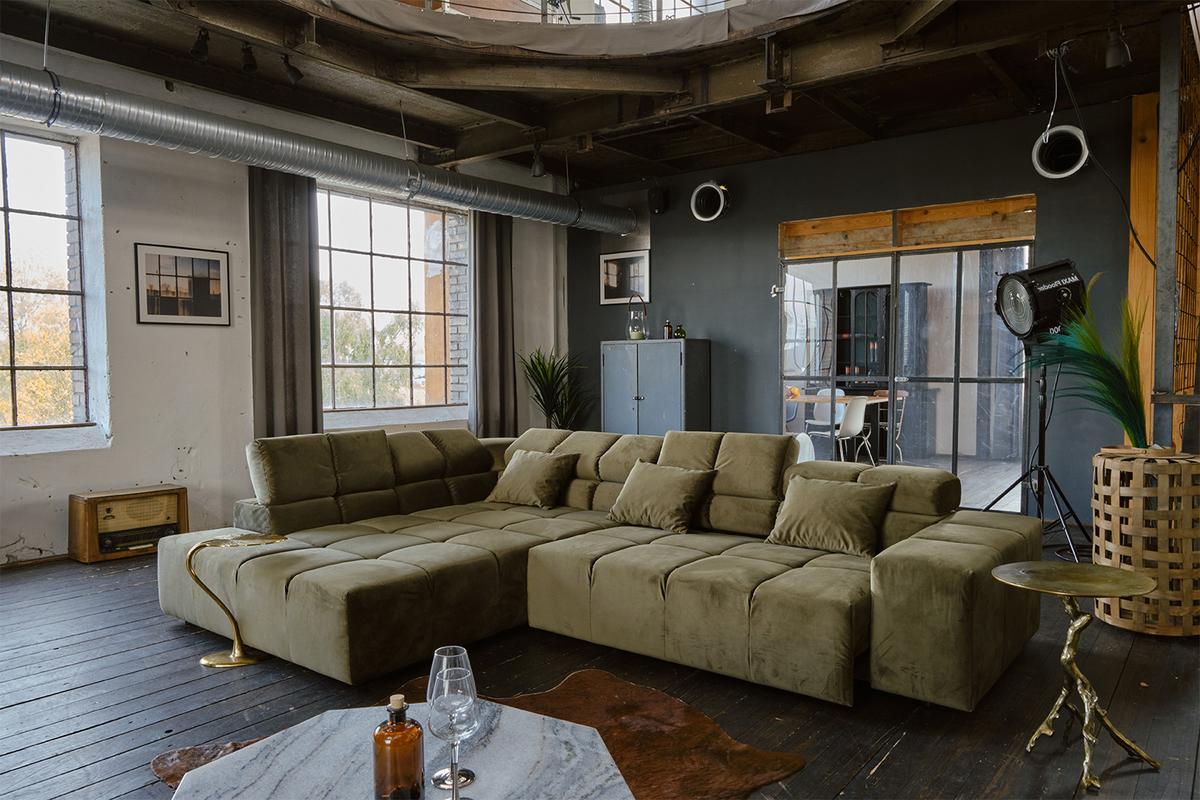 ECKSOFA MIT MOTORISCHEM SITZVORZUG NEVADA Hellgrün Velvet Relaxfunktion - Schwarz/Hellgrün, Textil (319/215cm) - KAWOLA