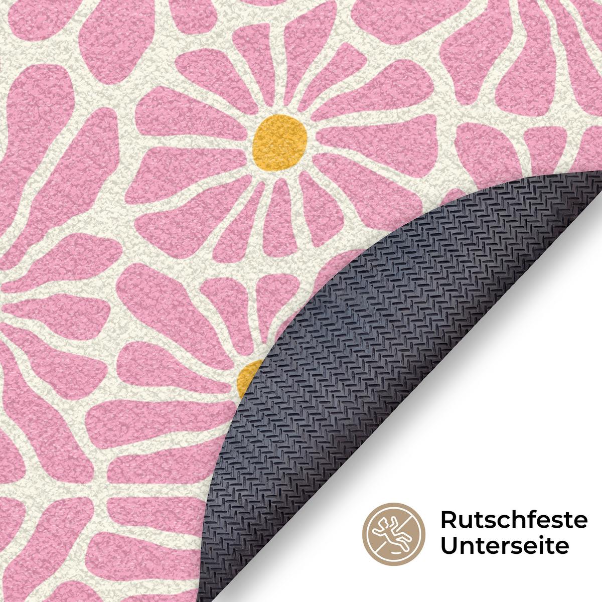 FUSSMATTE Blumen - Muster - Rosa - Beige - Orange Sauberlaufmatte 90x90 cm - Rosa, Kunststoff (90/0.4cm) - MuchoWow