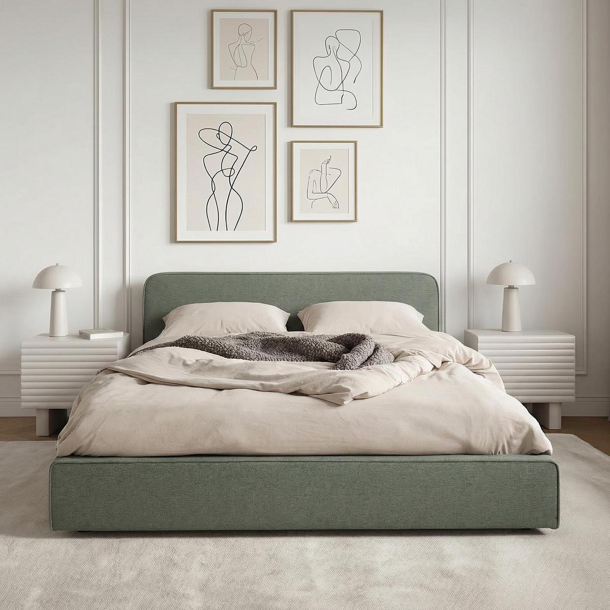 POLSTERBETT MARINI 140x200 cm grün - Grün, Textil (140/200cm) - IDIMEX