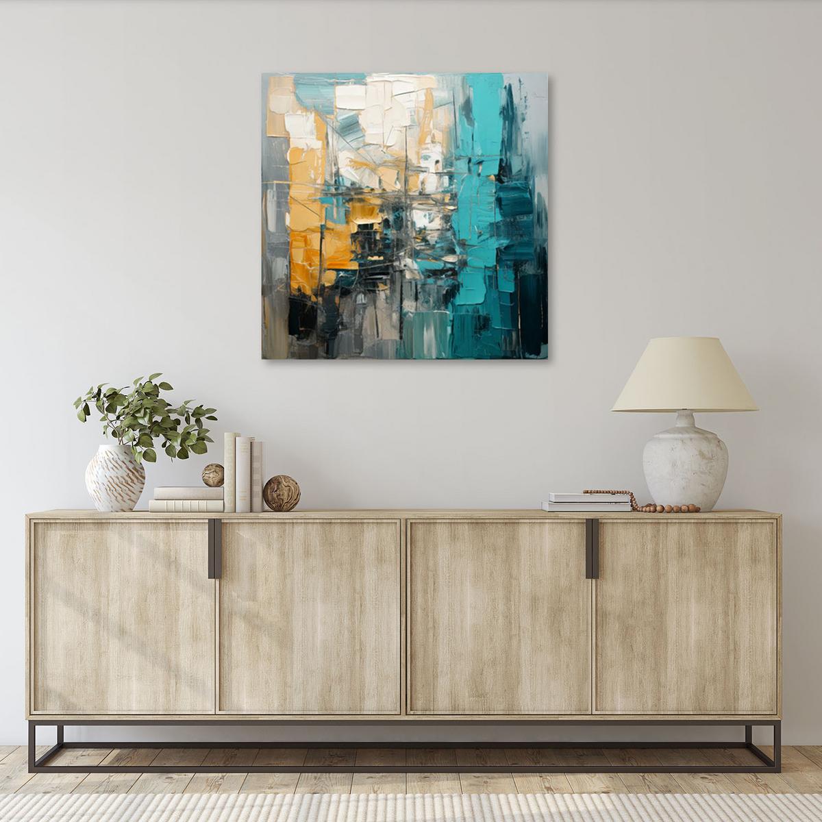 LEINWANDBILD Geometrische Abstraktion Modern 40x40cm - Türkis, Textil (40/40cm) - Feeby
