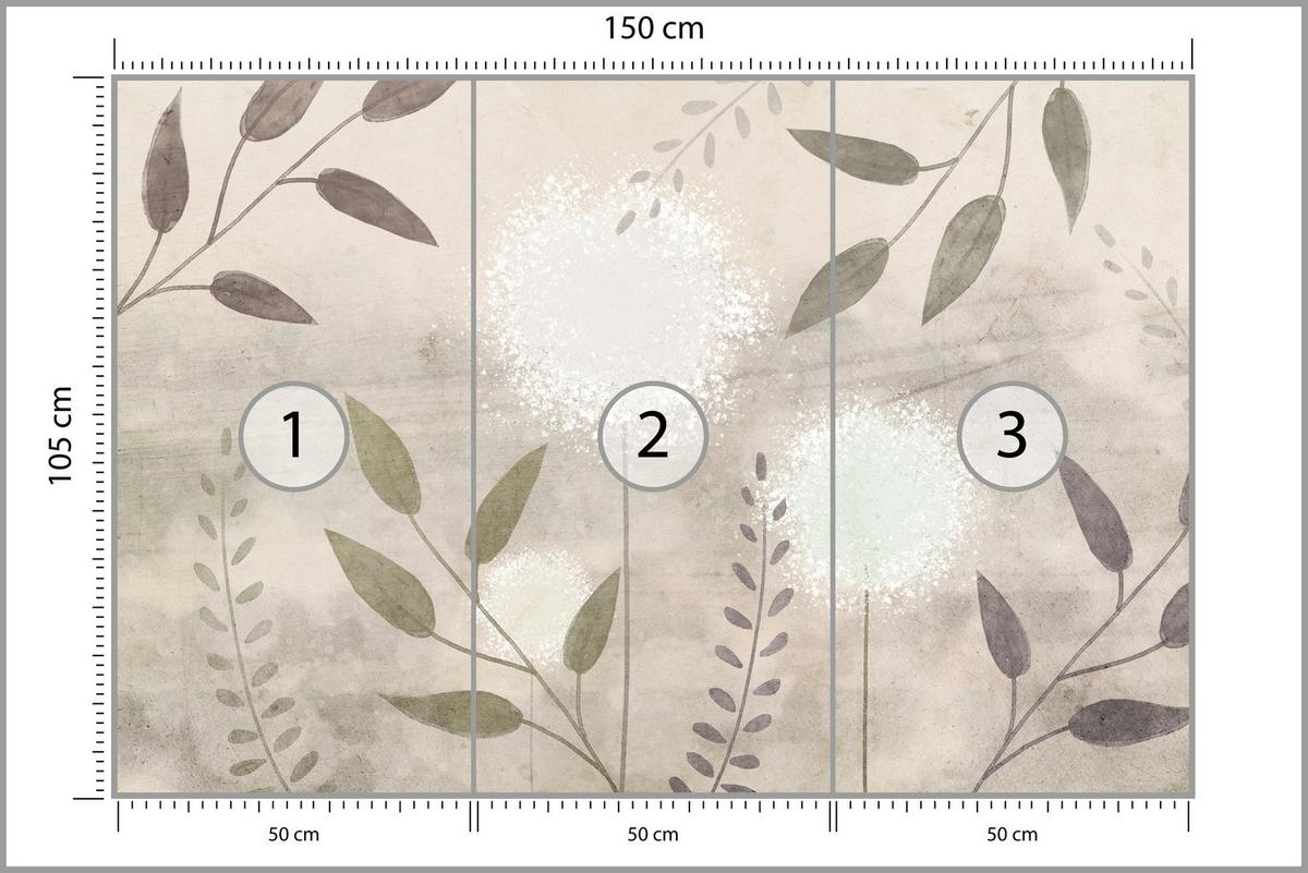 FOTOTAPETE Löwenzahn Blätter Retro 150x105 - Beige/Braun, Papier (150/105cm) - Muralo