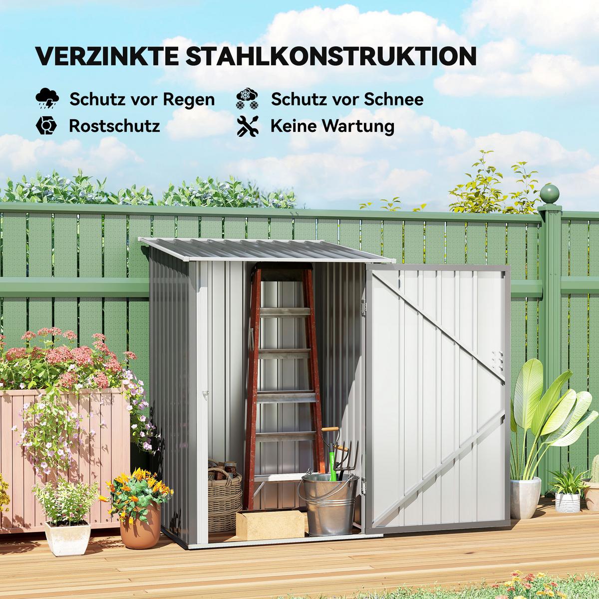GERÄTEHAUS aus Stahl, 0,92 m² Geräteschuppen mit Pultdach für Balkon Grau - Grau, Metall (103/160/100cm) - Outsunny