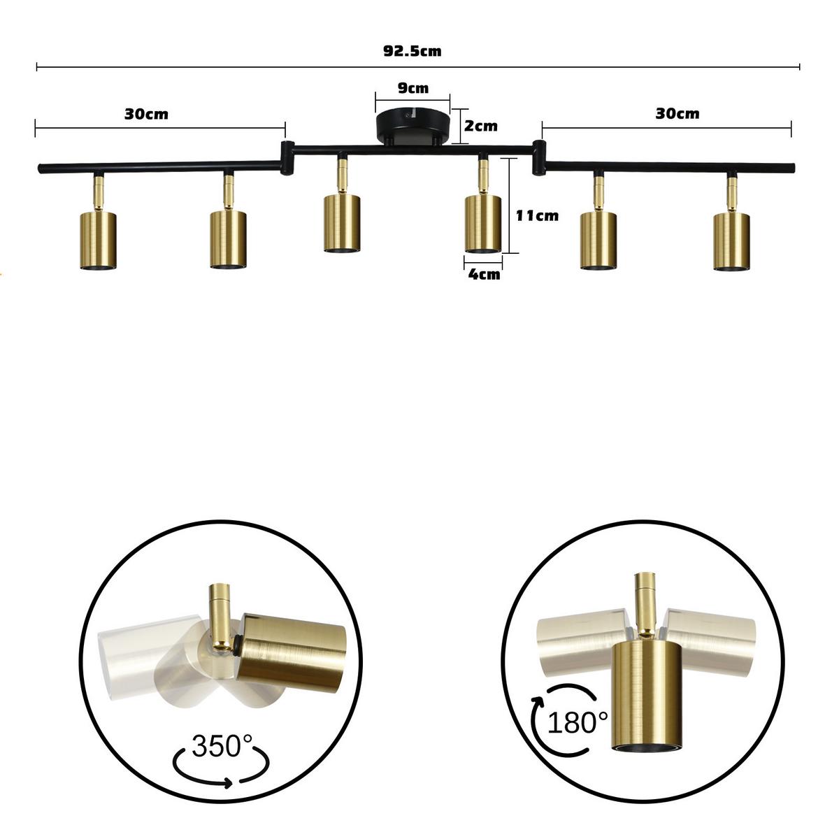 DECKENSTRAHLER Nixie 6-flammig 95/4/11 cm - Goldfarben, Metall (95/4/11cm) - Nettlife