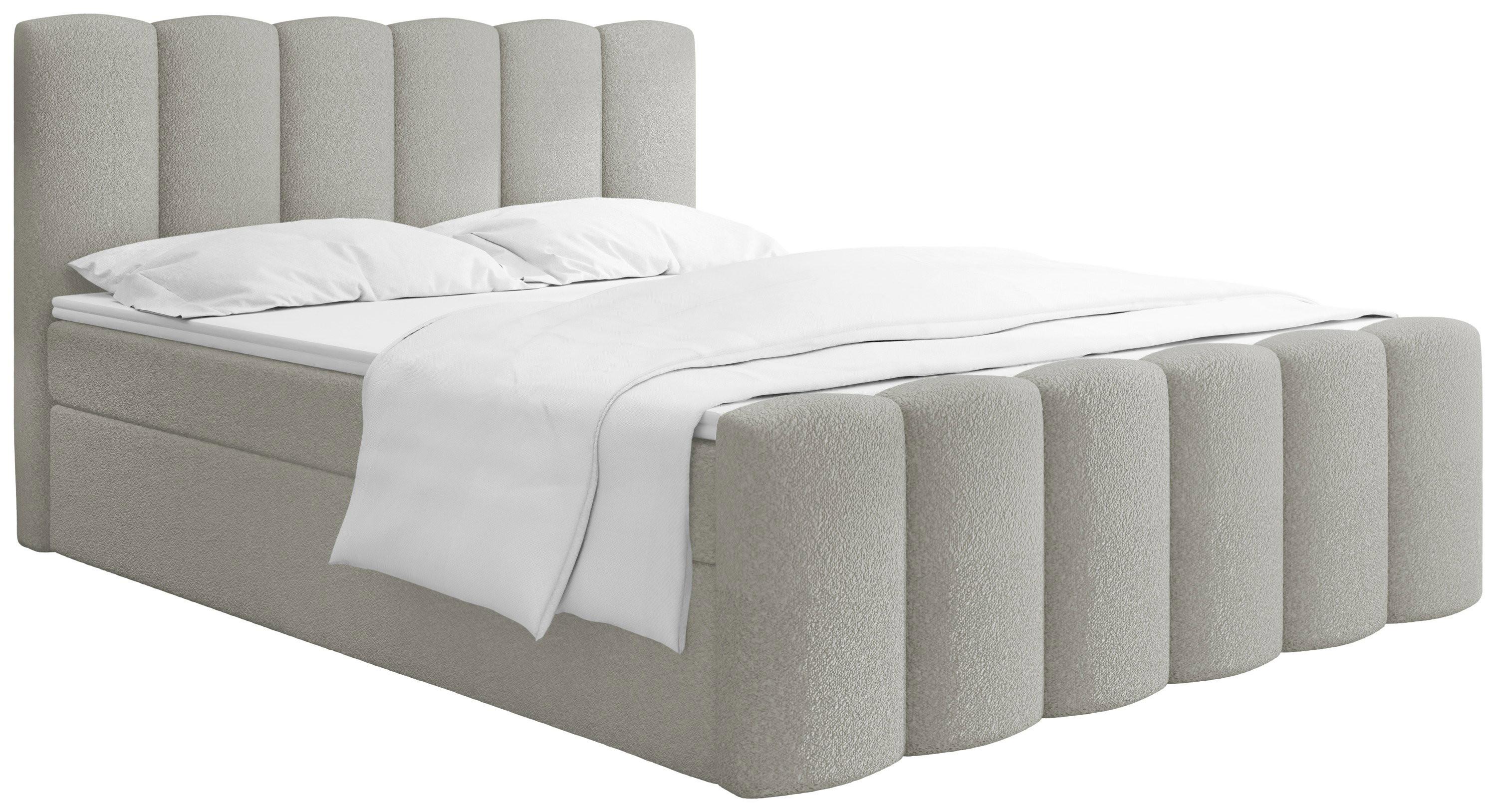 BOXBETT Serenity mit Bettkasten, Boucle Grau 160x200 cm – inkl. H4 Taschenfederkern Matratze & Foam Topper - Hellgrau/Schwarz, Holz/Holzwerkstoff (160/200cm) - WFL GROUP