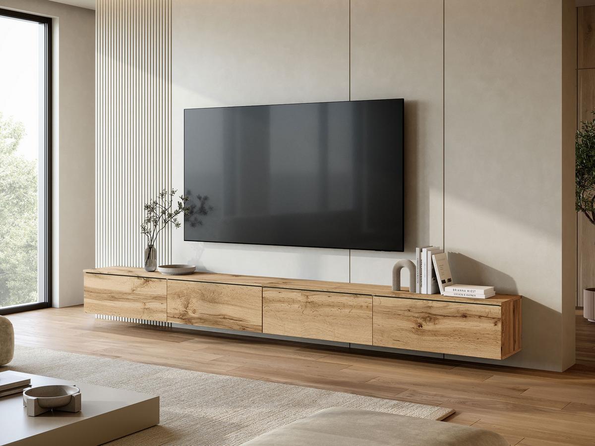 TV-LOWBOARD D300 mit weißer LED Beleuchtung - Eiche Wotan/Silberfarben, Holzwerkstoff/Kunststoff (300/30/33cm) - MIRJAN24