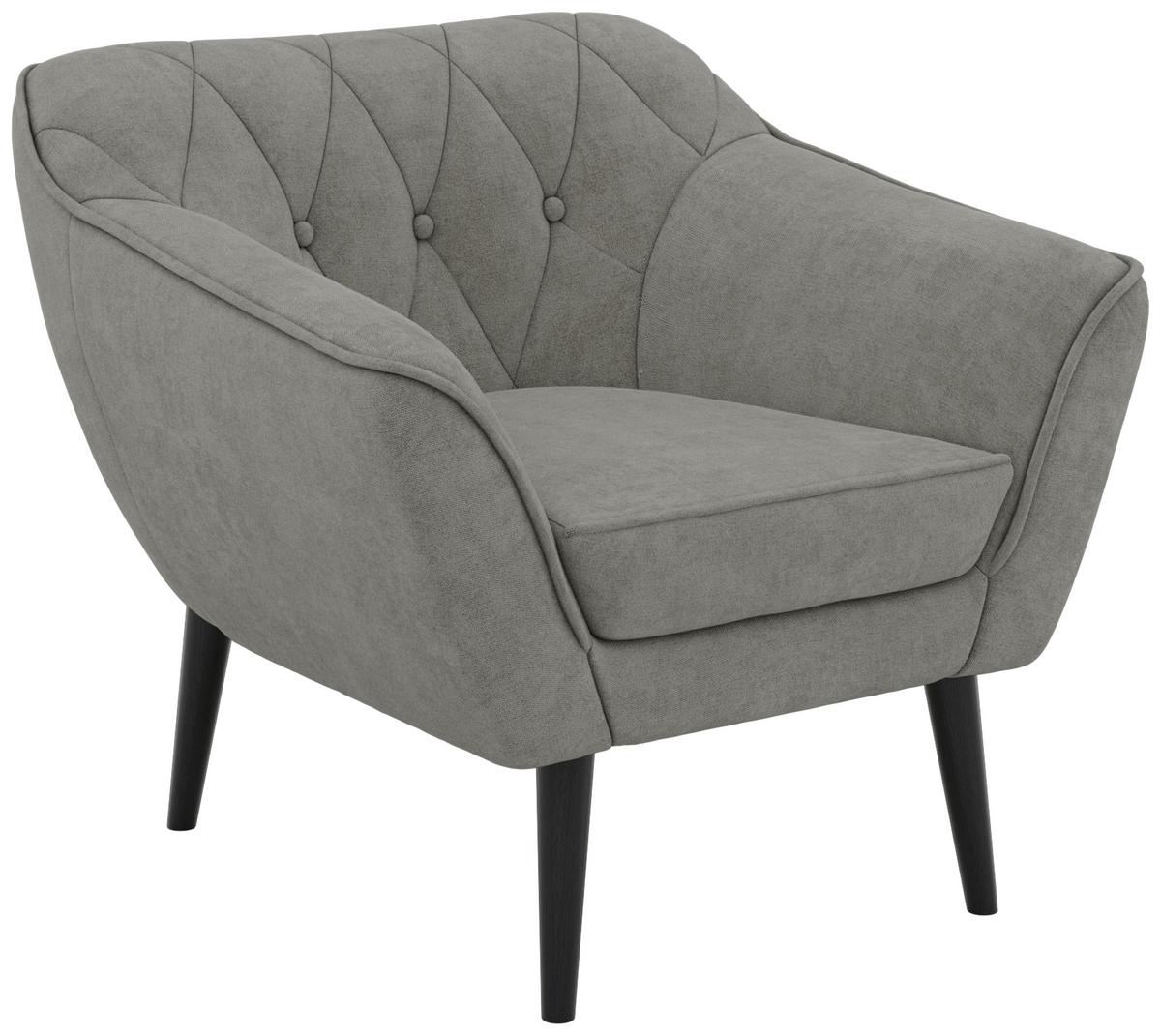 SESSEL PIRS - Grau Strukture - Schwarze Beine - Platinfarben/Schwarz, Holzwerkstoff/Textil (80/75/74cm) - MKS