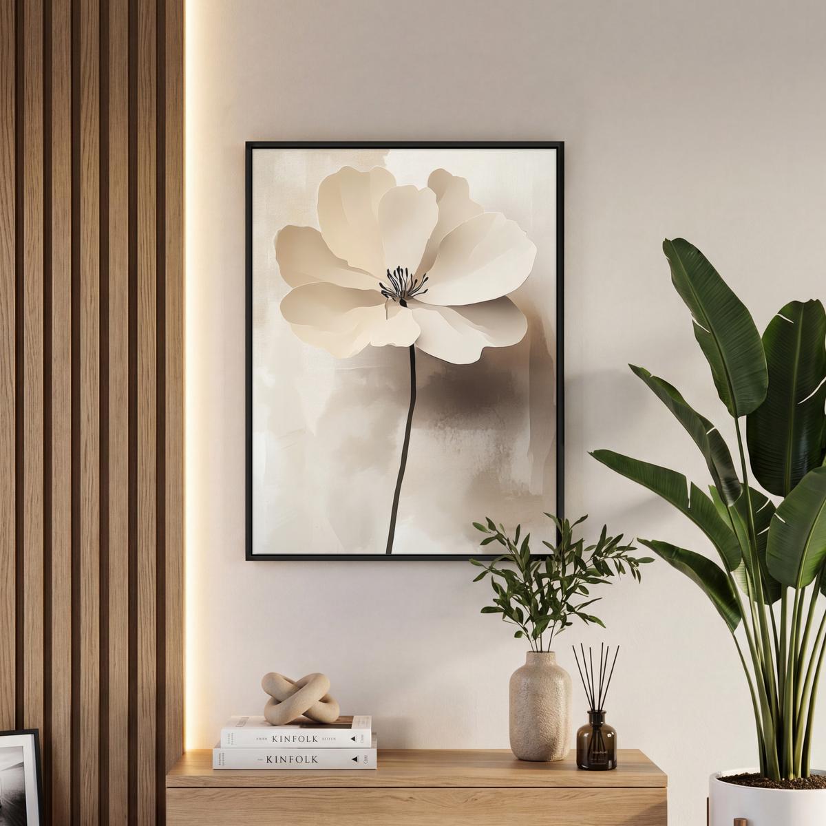 LEINWAND Bilder mit Rahmen - Blume - Beige - Farbe - Schatten - 60x80 - Creme, Textil (60/80cm) - MuchoWow