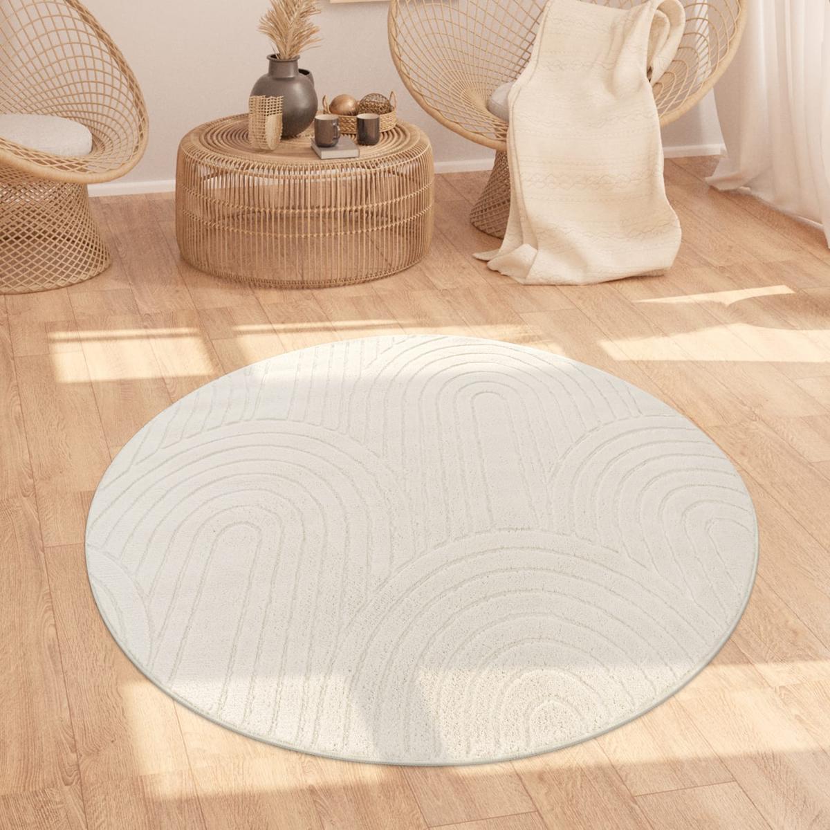 KURZFLORTEPPICH, mit Struktur, aus Polyester, Florhöhe 12 mm, Creme, Ø 120 cm - Beige, Textil (120/120cm) - KADIMA DESIGN