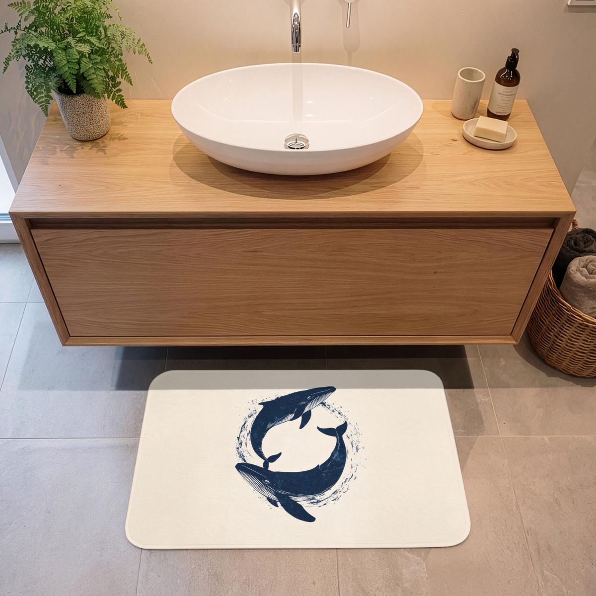 BADEMATTE Wale - Spritzer - Kreis - Dunkelblau 80x50 cm - Dunkelblau, Textil (80/50cm) - OnlyWow