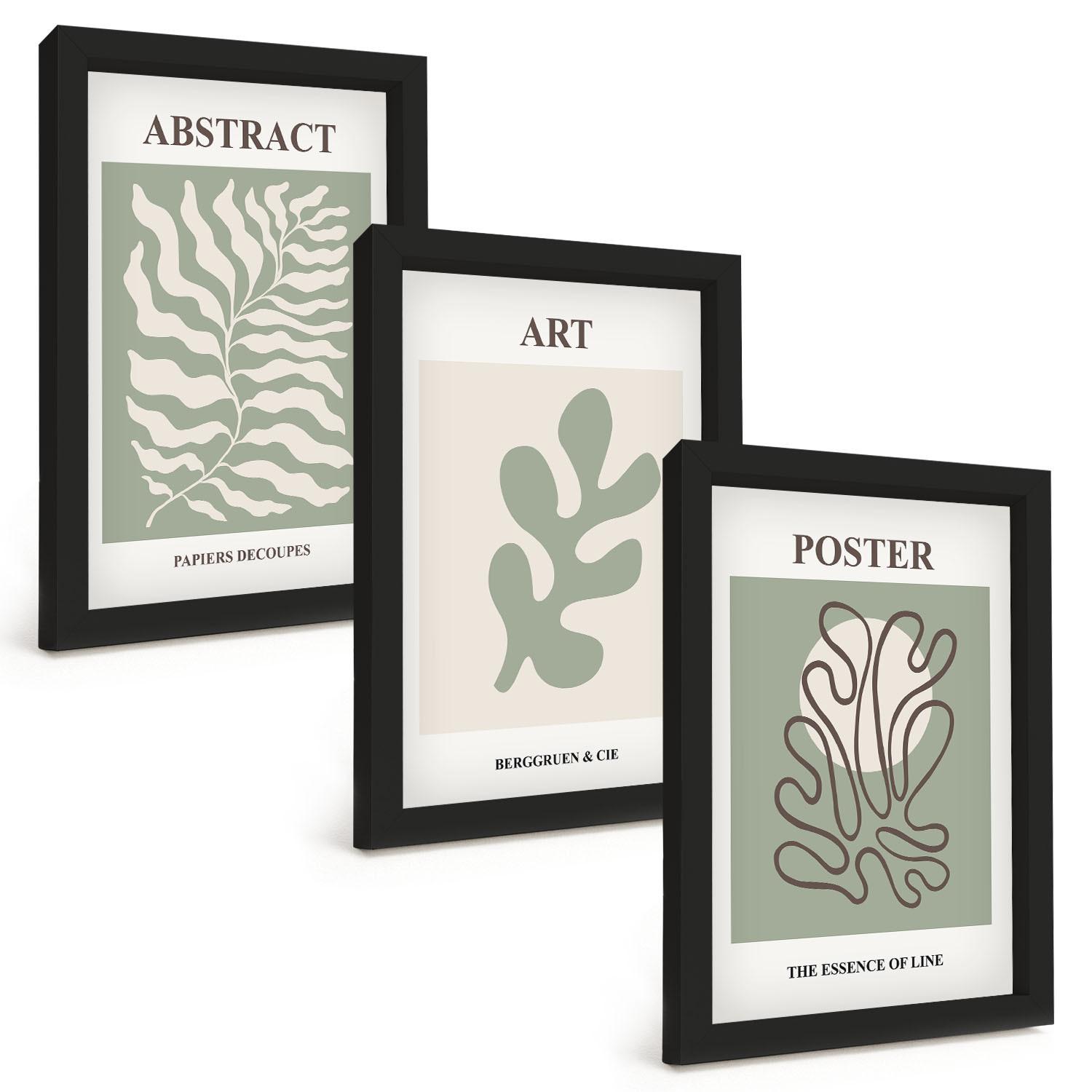 BILDER SET 3er Set - 20x30 cm Schwarzer Rahmen - Poster mit Pflanzenmustern von Matisse - Schwarz, Kunststoff (20/30cm) - TULUP