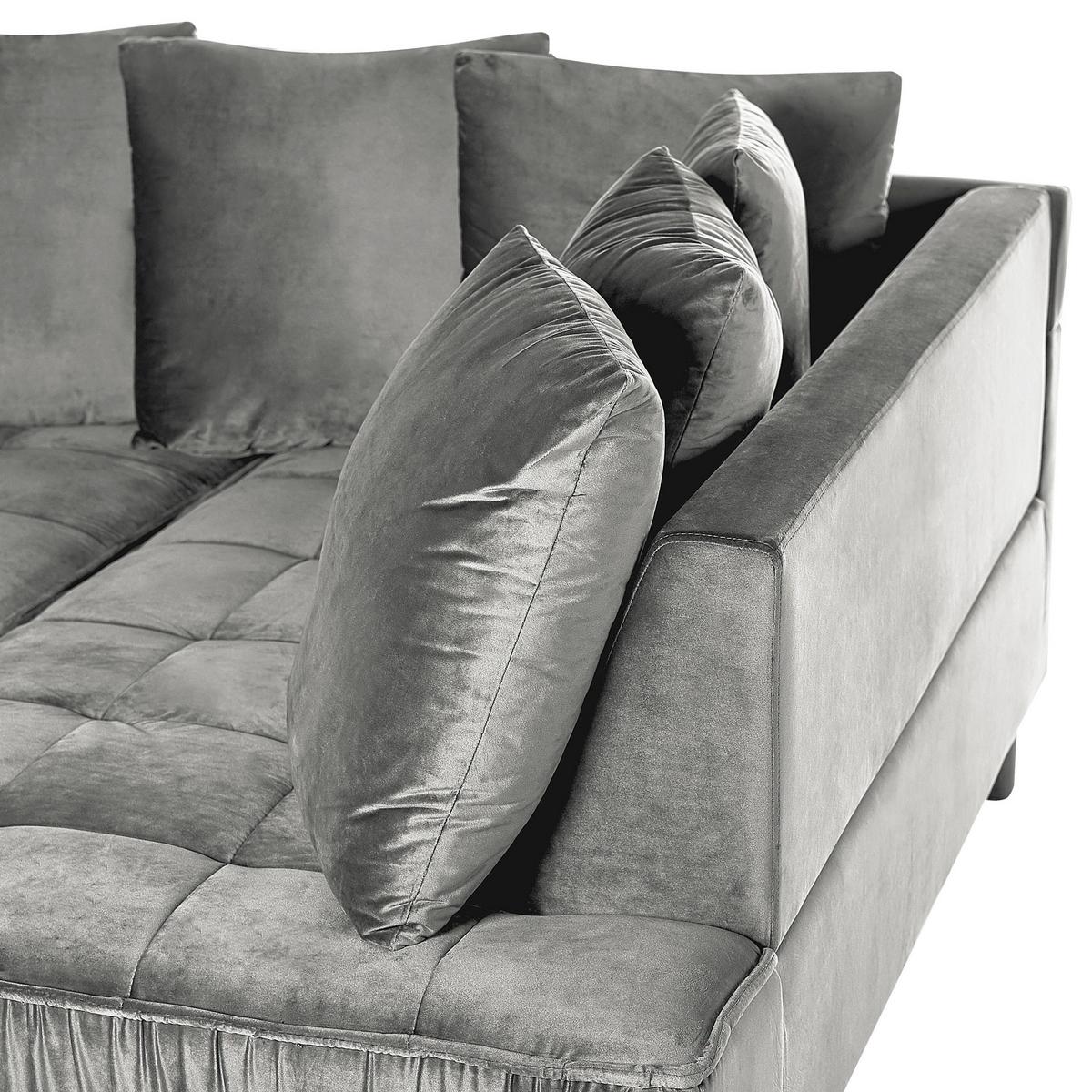 3-SITZER-ECKSOFA Samtstoff Hellgrau rechtsseitig Grena - Hellgrau, Textil (231/152cm) - Beliani