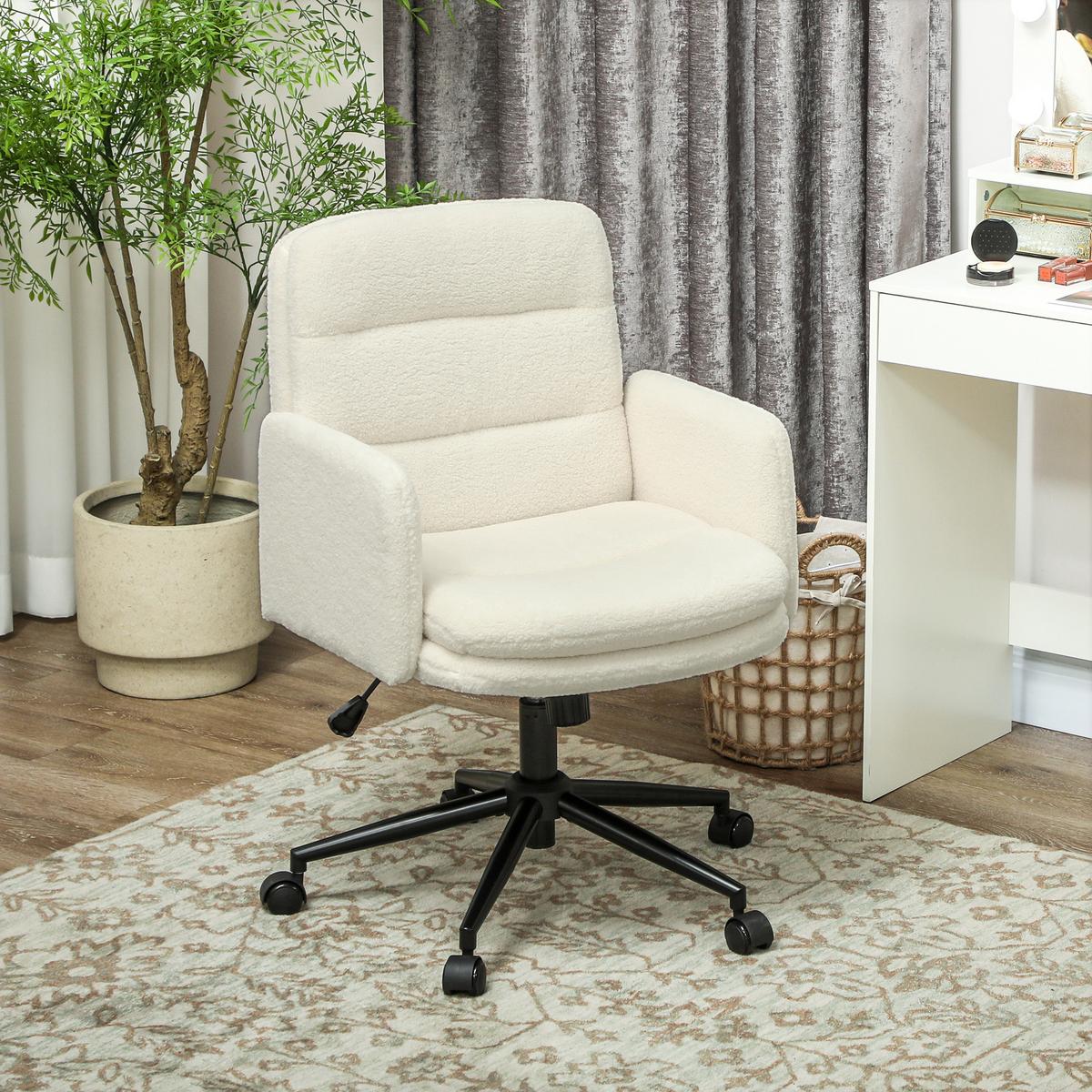 SCHREIBTISCHSTUHL höhenverstellbar Homeoffice Stuhl mit Bouclé-Optik, Cremeweiß - Creme/Schwarz, Textil/Metall (61.5/101/65cm) - HOMCOM