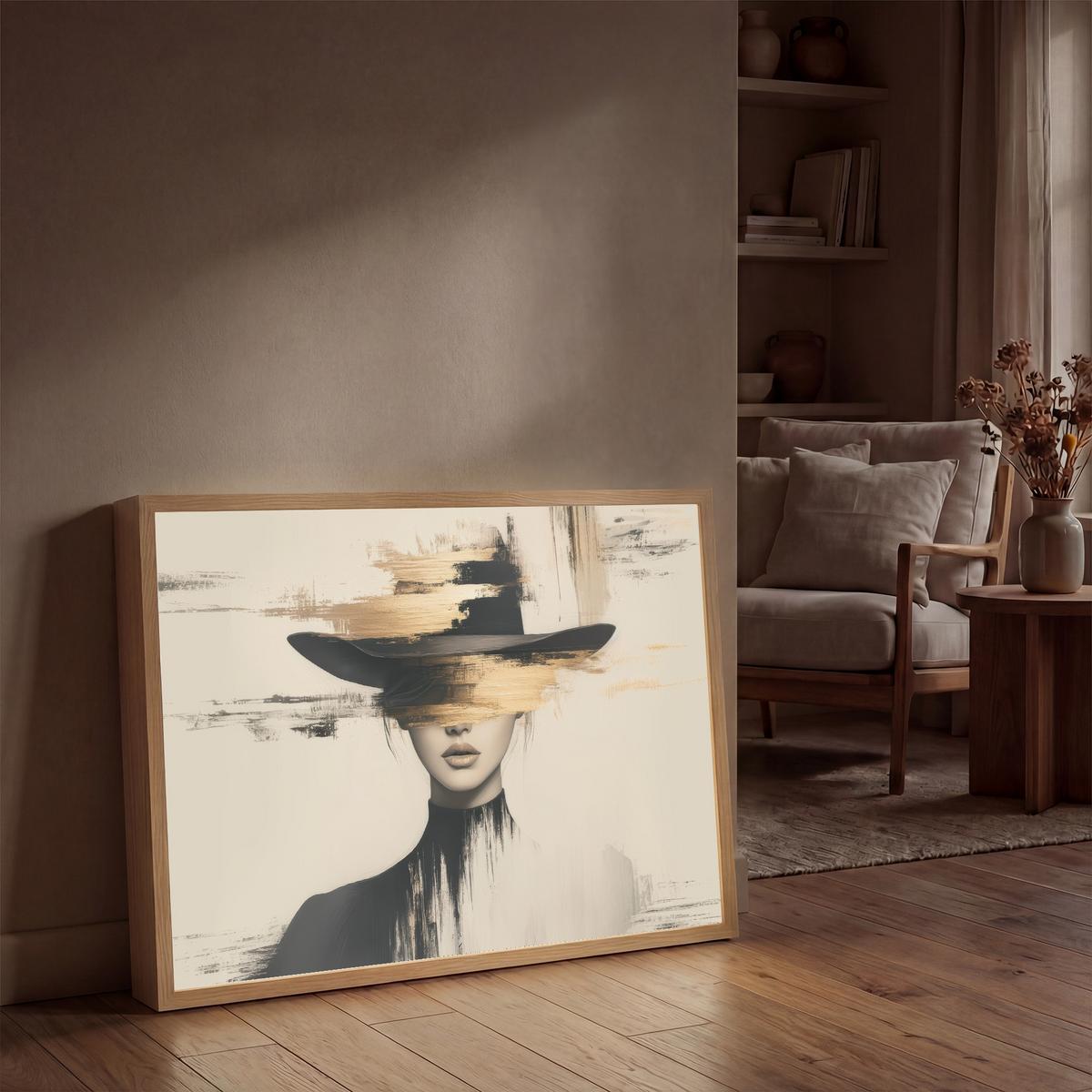 WANDLEUCHTE MIT AKKU Frau - Hut - Farbe 90x60 cm - Creme, Holzwerkstoff (90/60/8cm) - OnlyWow