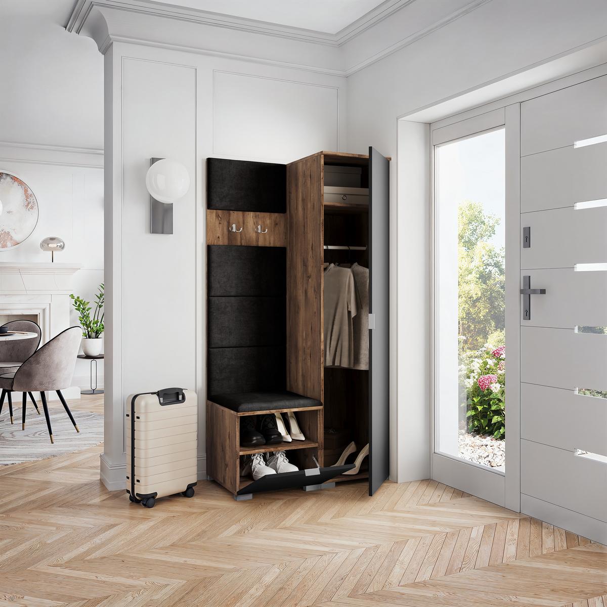 GARDEROBENSCHRANK LORI 95/181/51 cm Modern Eichefarben - Eichefarben/Schwarz, Holzwerkstoff (95/181/51cm) - MASSENO