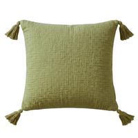 DEKOKISSEN Musselin salbei mit Quasten, 45/45 cm - Salbeigrün, Textil (45/45cm) - Homescapes