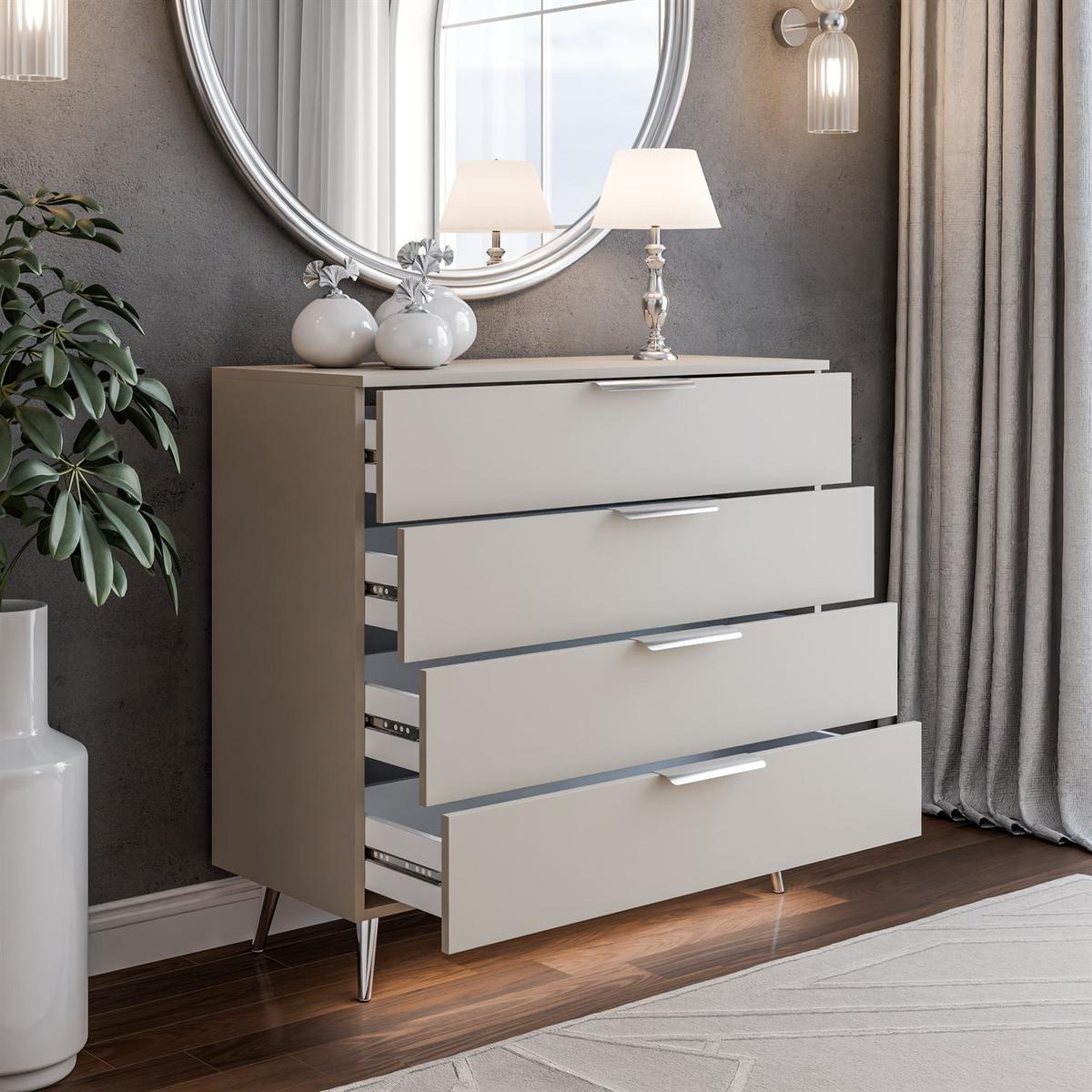 KOMMODE LINA KASCHMIR 95 LED auf hohen Beinen Silber Chrom - Kaschmir, Holzwerkstoff (95/90/40cm) - Lookway